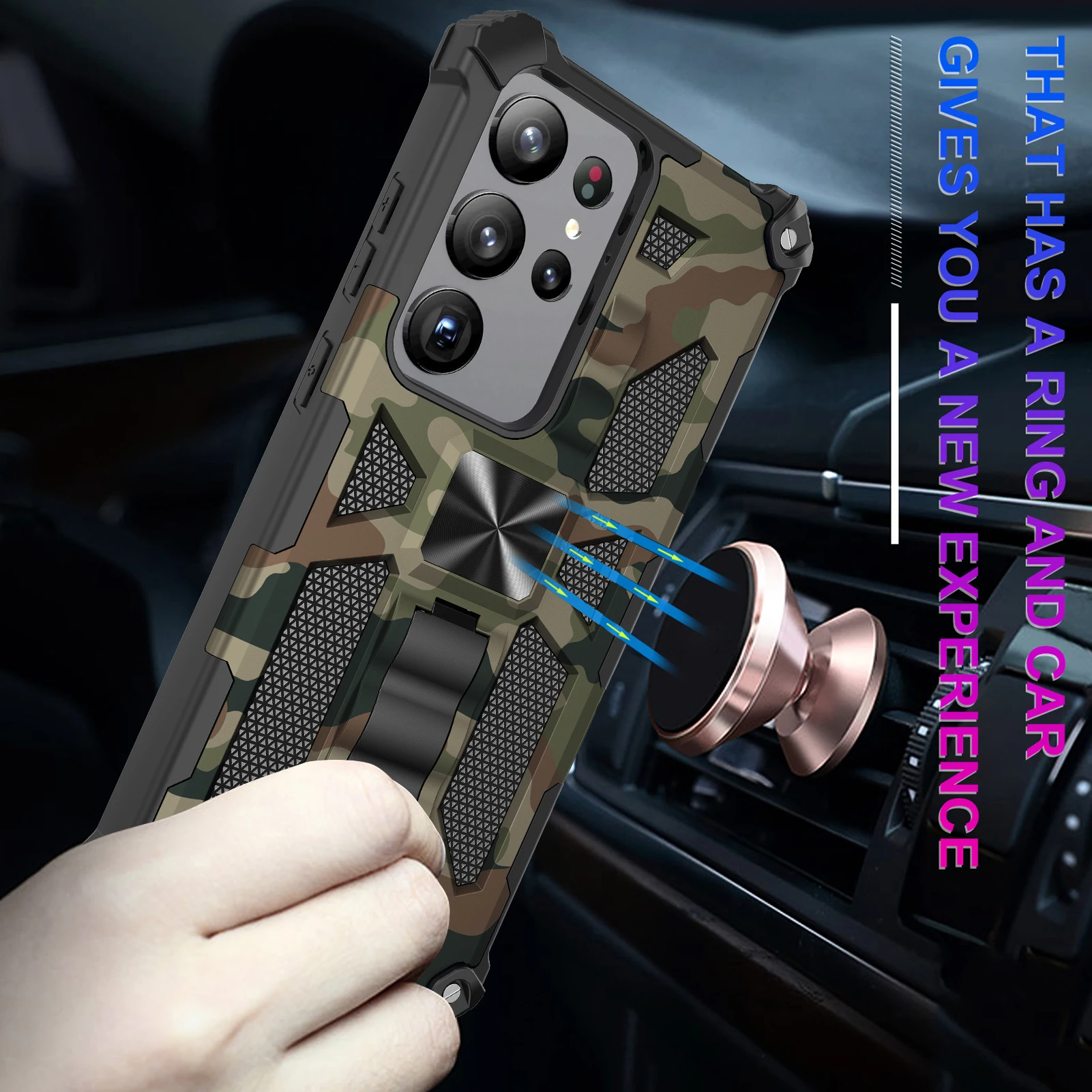 Militärische Tarnmuster-Schutzhülle für Samsung Galaxy S26Ultra S25 FE S22 S23 S24 Note 20 A17 A57 A56 A15 A16 mit Ständer – Detail 12