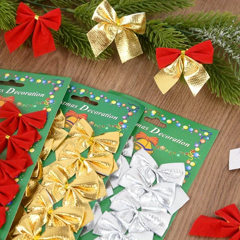 120/12pcs Christmas Bow Red Velvet Bow Xmas Tree Pendant Xmas Tree Pendant Wedding New Year Party Decor DIY Gift Box Wrapping