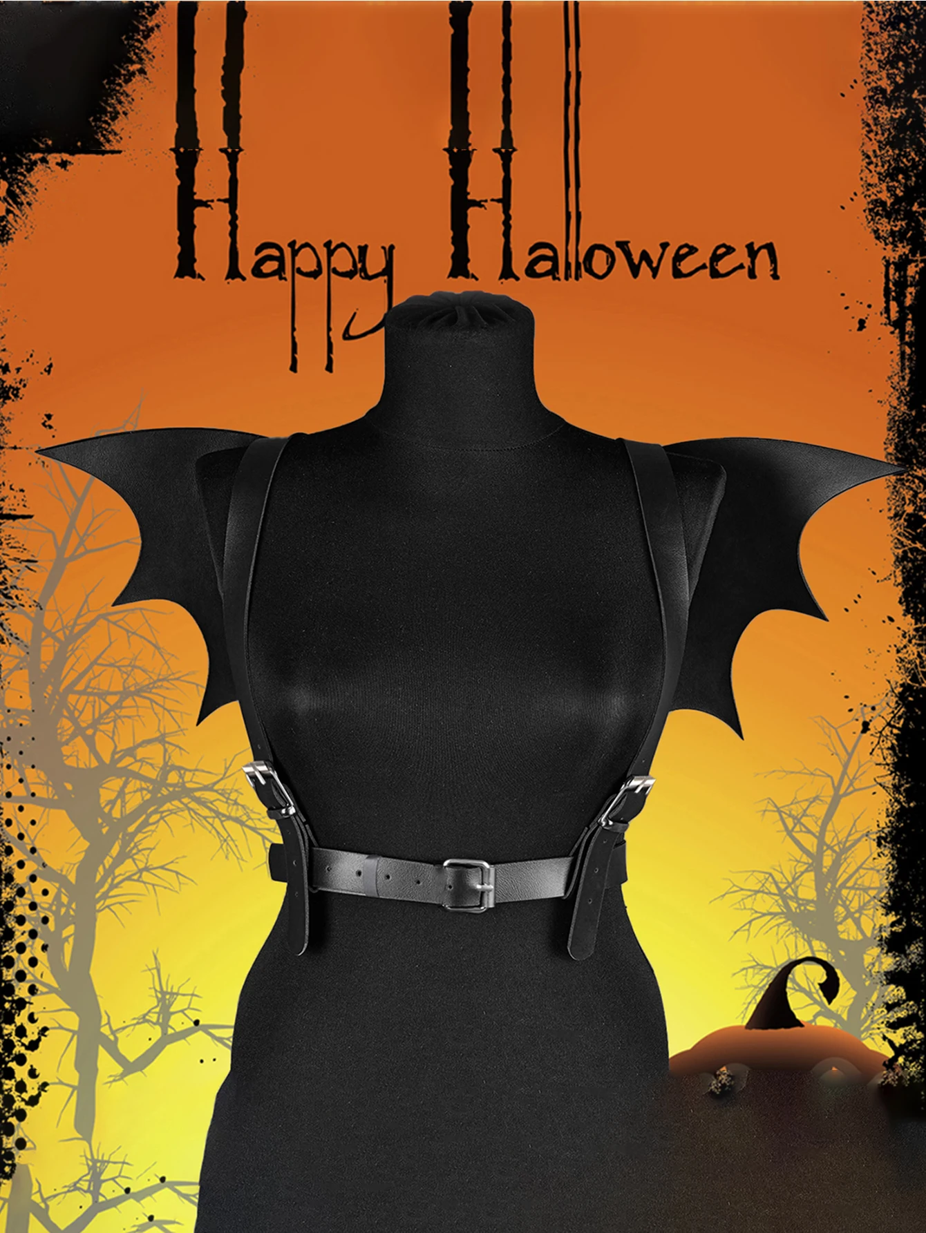 

Halloween Bat Wing Harness, Adjustable Faux Leather Shoulder Straps Punk Gothic Cosplay Costume Accessory, Rave Party Clubwear