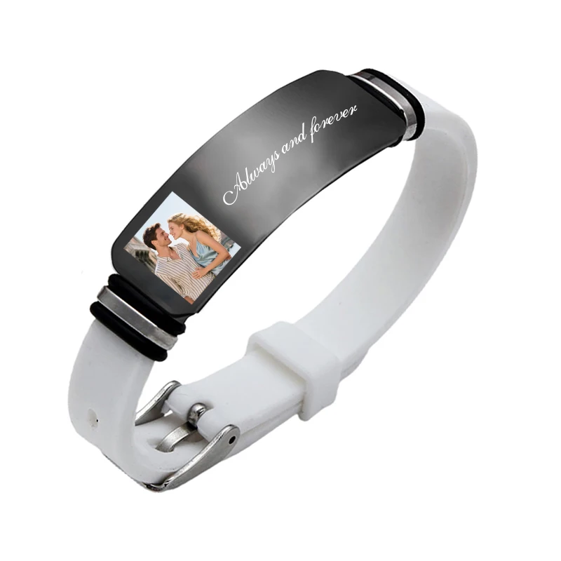 Customized Photo Text Bracelet, Personalized Silicone Wristband