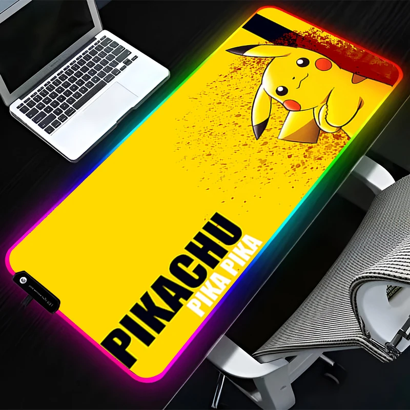 

RGB LED Mouse Pad Rubber HD Mousepad Computer Gaming Accessories Keyboard Pad Office P-pokemon Pikachu Non Slip Desk Mouse Mat