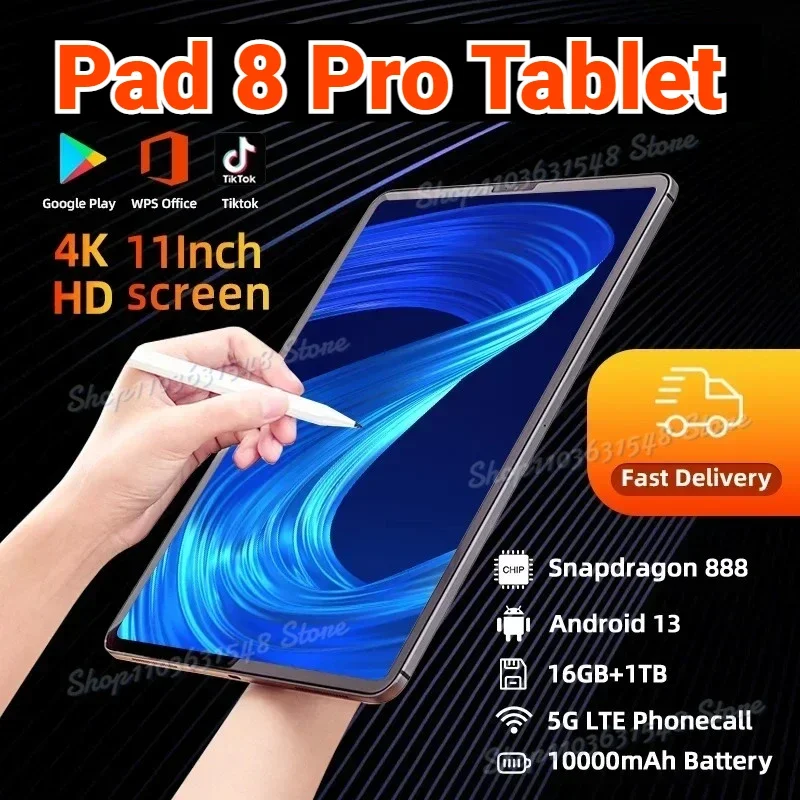 2024 Newest Pad 8 Pro Tablet 10.1 inch Android 13 Global Snapdragon 8gen2 16GB+1024GB 10000mah 5G Dual SIM WIFI HD Full Screen