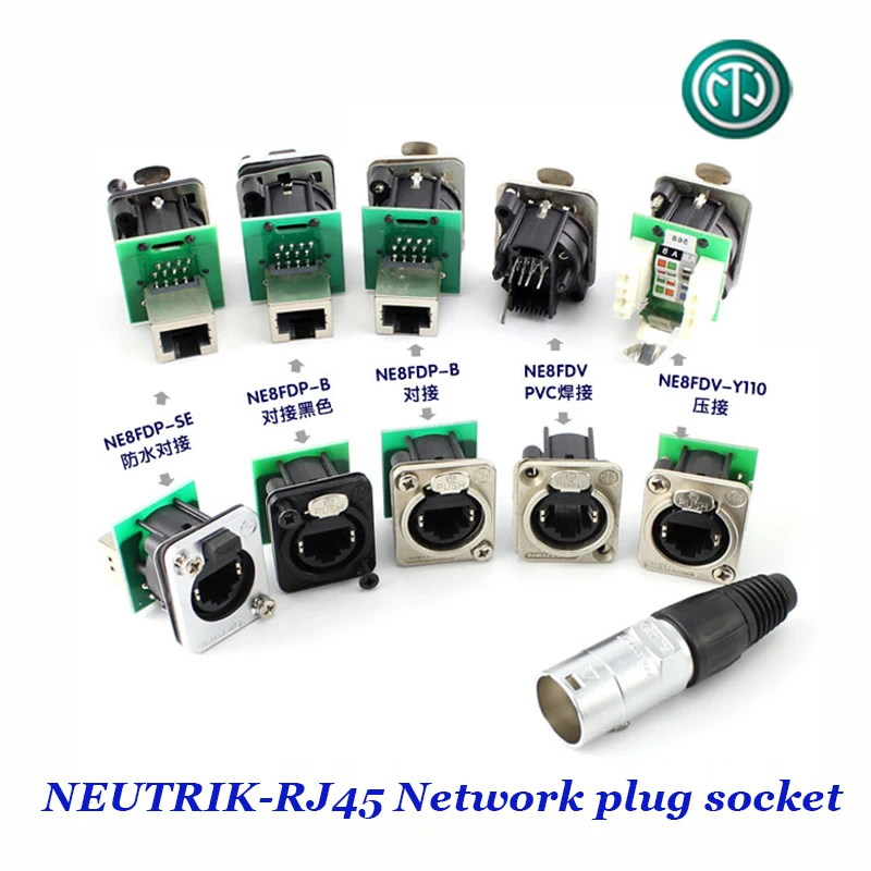 RJ45 Network Double Pass Butt Socket Data LED Large Display NE8FDP RJ45 Network PCB Solder Mount NE8FDV-Y110 Crimp Mount