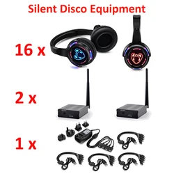 Silent Disco Wireless Headphones and RF LED LOGO Headset For iPod MP3 DJ Music Pary Club - 16pcs with 2 Transmitter 500M