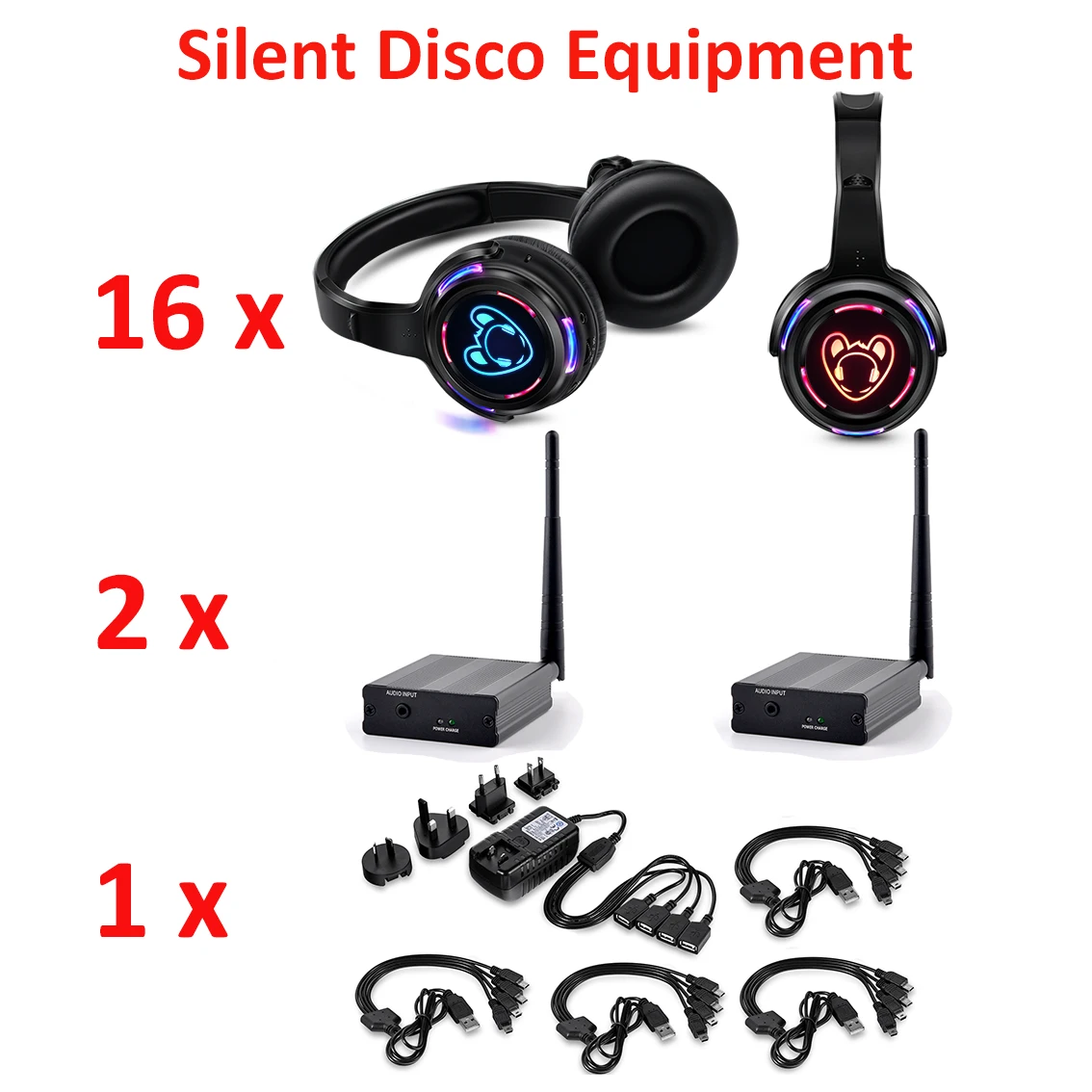 Silent Disco Wireless Headphones and RF LED LOGO Headset Bundles with Transmitter 500M For iPod MP3 DJ Music Pary Club