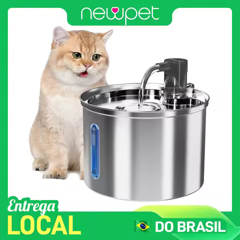 Newpet 3l fonte de água para gatos, aço inoxidável, dispensador automático de água para animais de estimação, ultra silencioso, fonte de água para cães com filtro