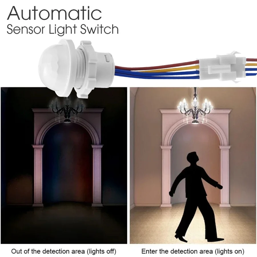 Motion Sensor Light Switch PIR Sensor Smart Detection Switch 85-265V For Ceiling Bulbs Corridors Bathrooms Basement Stair Light