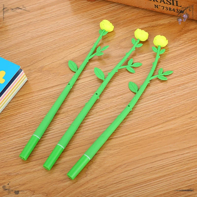 24 Pcs Creative Stationery Small Fresh Flower Shaped Neutral Pen Cute Cartoon Rose Office Learning Water Based Signature Pen