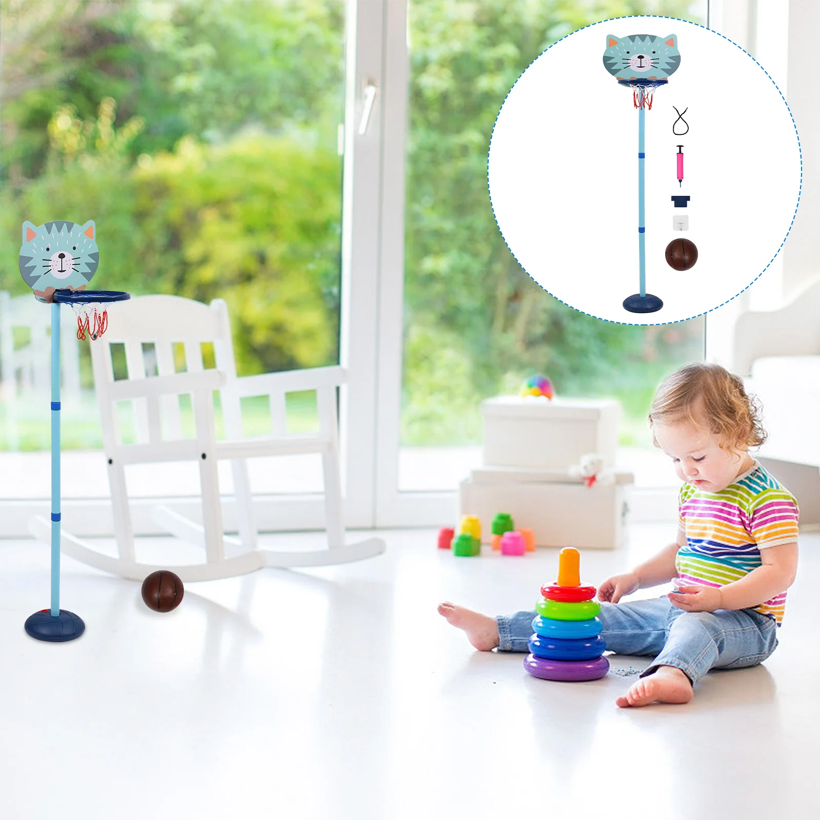 1 set 1 Set Kids Basketball Set Indoor Adjustable Hoop Game For Children Durable Pp Material Easy Assembly Smooth Edges Good