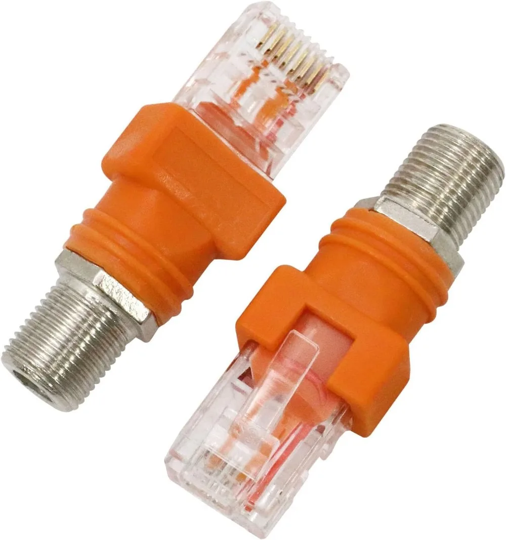 2PCS RF Coax F Female To RJ45 Male Ethernet Adapter Coaxial Coupler Line Tester Connector TV Line Monitoring