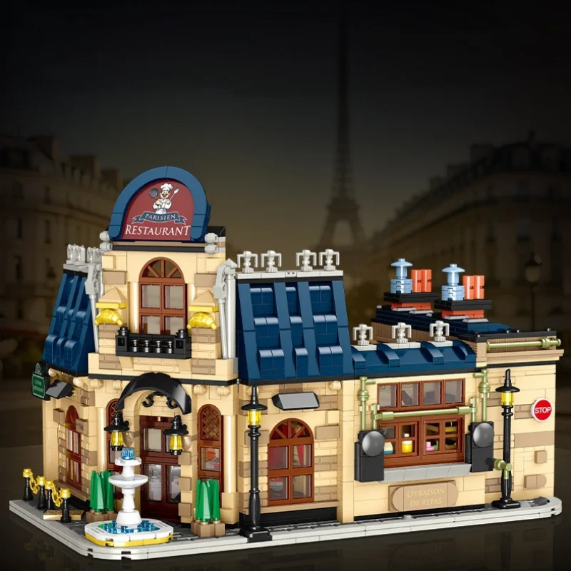 French Restaurant Building MOC Building Blocks Detailed Facade Display Model DIY Assembly Bricks Collectible Building Toy