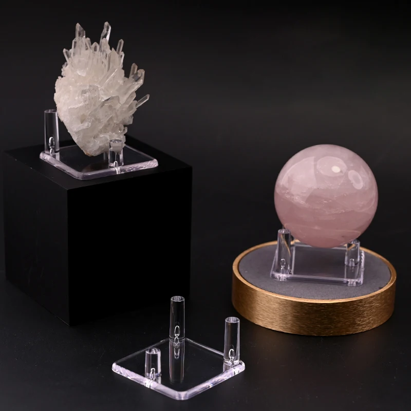 2PCS Small Three-Peg Display Stand Clear Plastic Mineral Holder Coral Geodes Rock Mineral Agate Collectibles Rock Display Stand