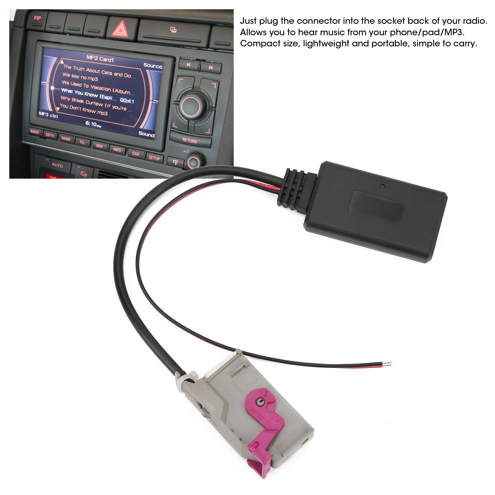 Bluetooth AUX‑IN Cable For A3 / A4 / A6 / A8 / R8 / TT RNS‑E Navigation Car BT Module AUX-IN Cable Wireless Audio Adapter