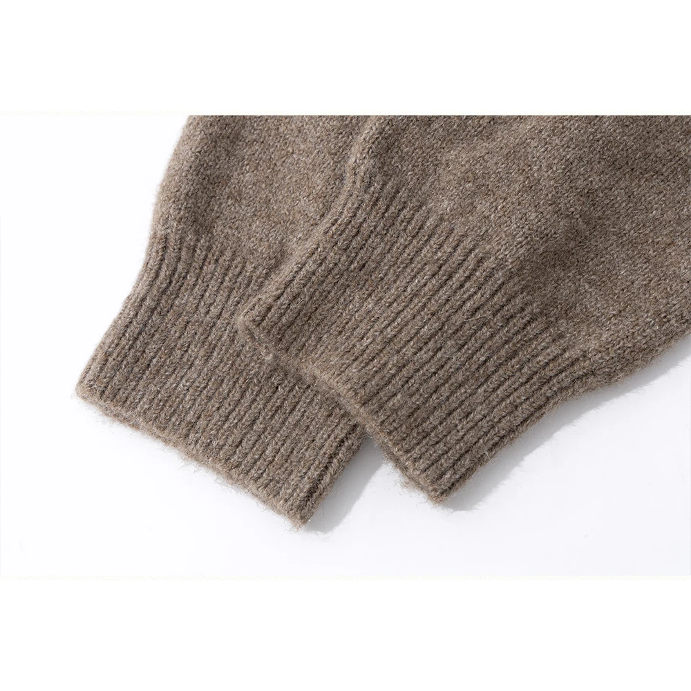 سترة كتف غير متناظرة بلون القهوة من Ele للنساء لخريف وشتاء محبوكة طويلة بألوان حرارية دافئة