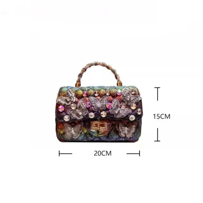 2025 Women's Luxury Designer Rhinestone Messenger Bag Retro Fashion Butterfly Diamond Handbags With Metal Chain Shoulder Bag