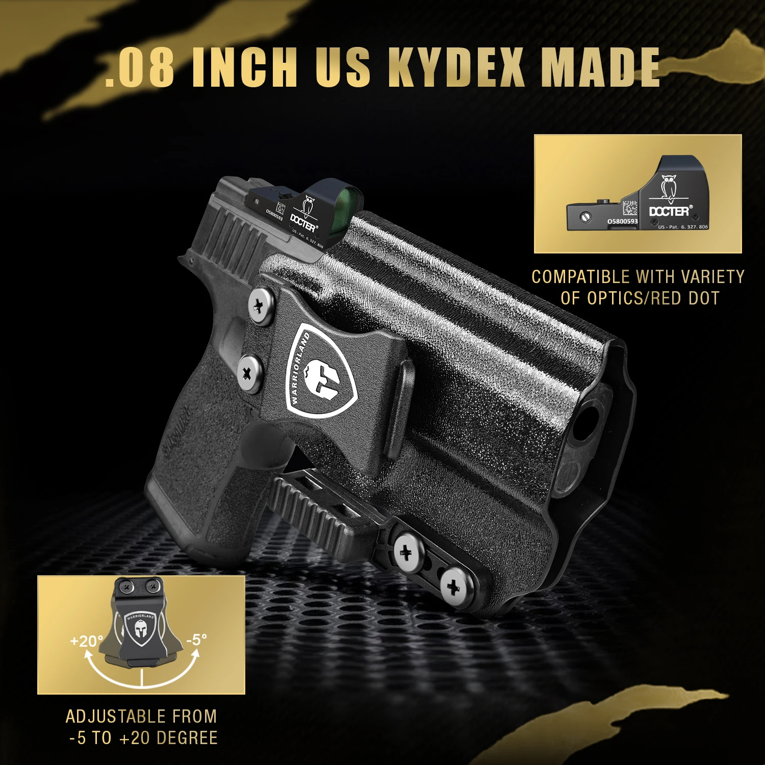 WARRIORLAND-IWB kydexホルスター、P365X-Macro、クローアタッチメントと光学カット付き、ウエストバンド内のp365xマクロP365X-Macro