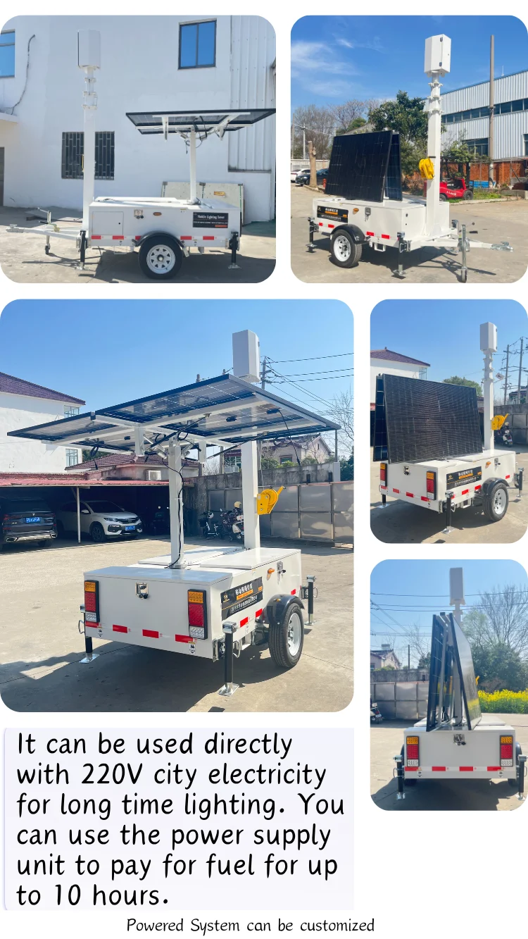 Customize Mobile Towable Trailer Mounted  DC LED Flood Solar Lights Tower For Landscape & Garden