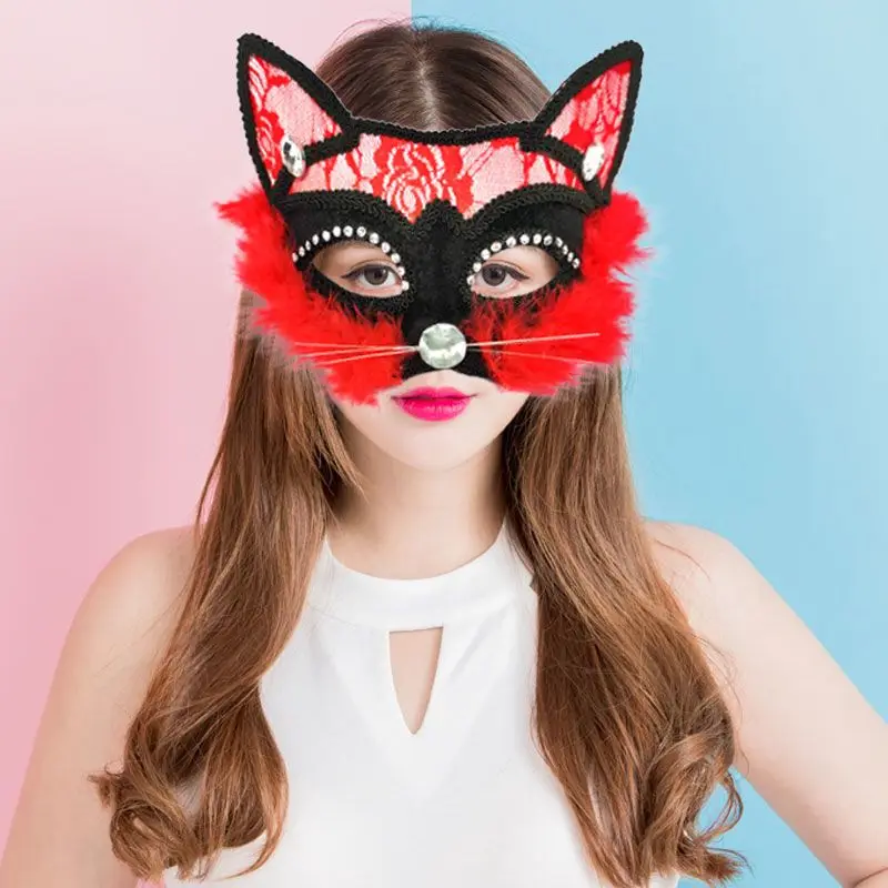 

Cat Lace Venetian Masquerade Mask Halloween Women Halloween Costume Party Cosplay Carnival Fancy Dress Christmas Black Red Blue