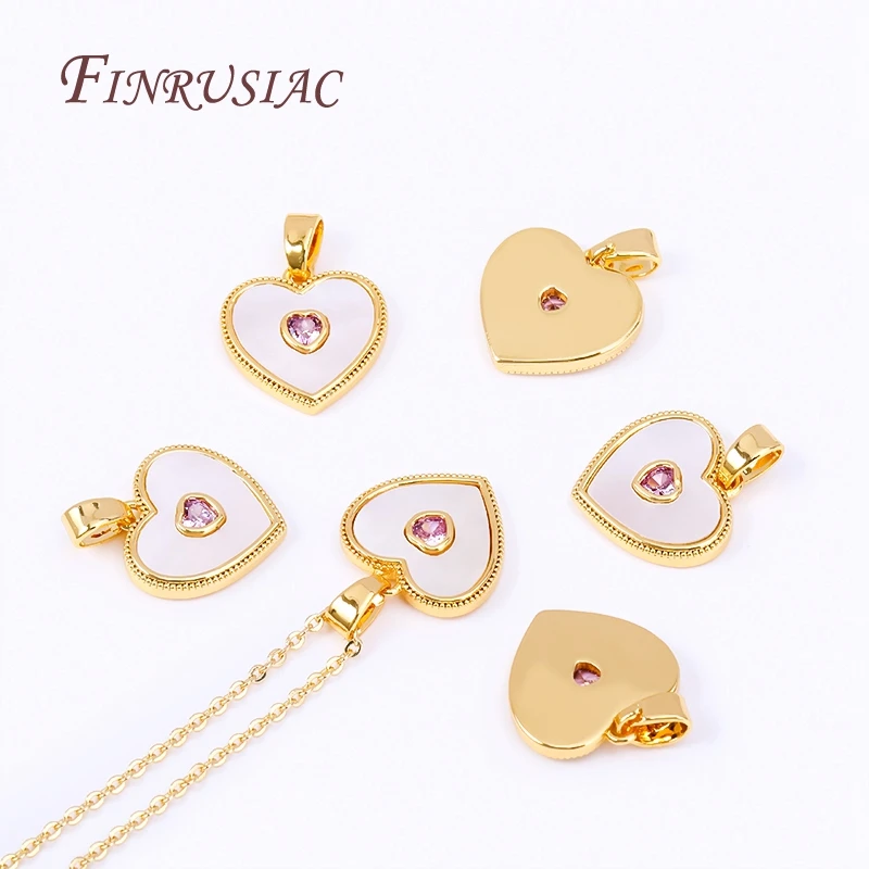18K Gold Plated Brass Heart Pendant For Necklaces Making Accessories,Natural Shell Charms For Jewelry DIY Findings