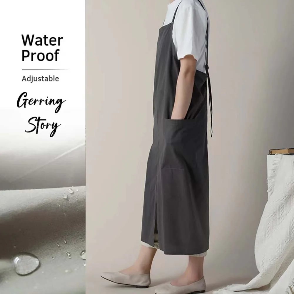 Gerring Apron Kitchen Waterproof Adjustable Korean Japanese Cotton Dress Apron Woman Beauty Coffee Shop Waiter Aprons