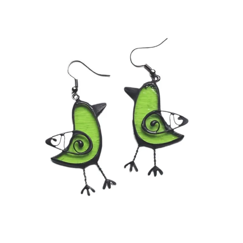 Unique Cute Green Resin Bird Dangle Drop Earrings For Women Charm Girls Leisure Party Jewelry