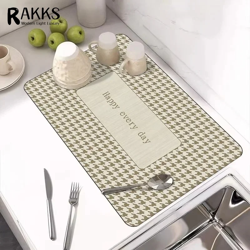 

RAKKS коврик для чашки из диатомита, супер впитывающий коврик для кофе, нескользящая водонепроницаемая поверхность для горячих/холодных напитков, домашний ковер, коврик