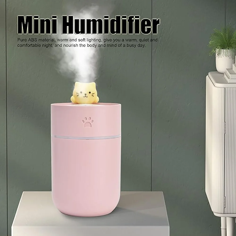 Air Humidifier Aromatherapy Machine Cartoon Cat Aroma Diffuser With Night Light USB Cold Mist Maker For Home Fresh Air For Gift