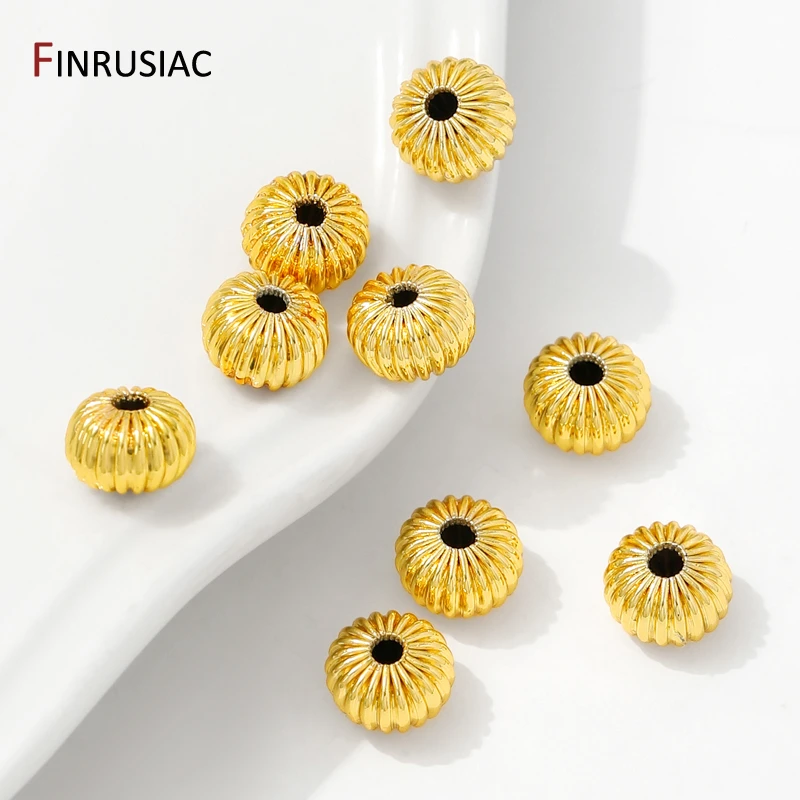 14K/18K Gold Plated Brass Corrugated Flat Beads,4/6/8mm Round Pumpkin Spacer Beads For DIY Bracelet Necklace Making Accessories