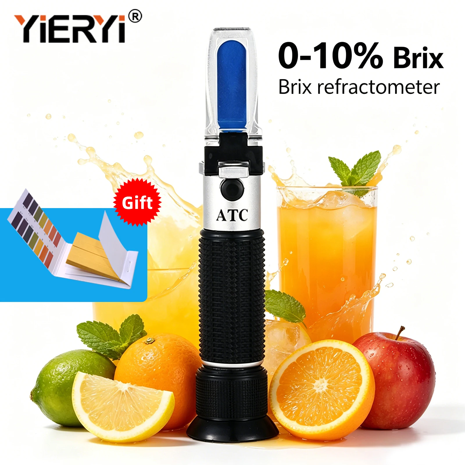 Yieryi 0-10% Brix Sugar Refractometer With ATC Accuracy 0.1% Low-Concentrated Sugar Content Tester For Fruit Juice Vegetable