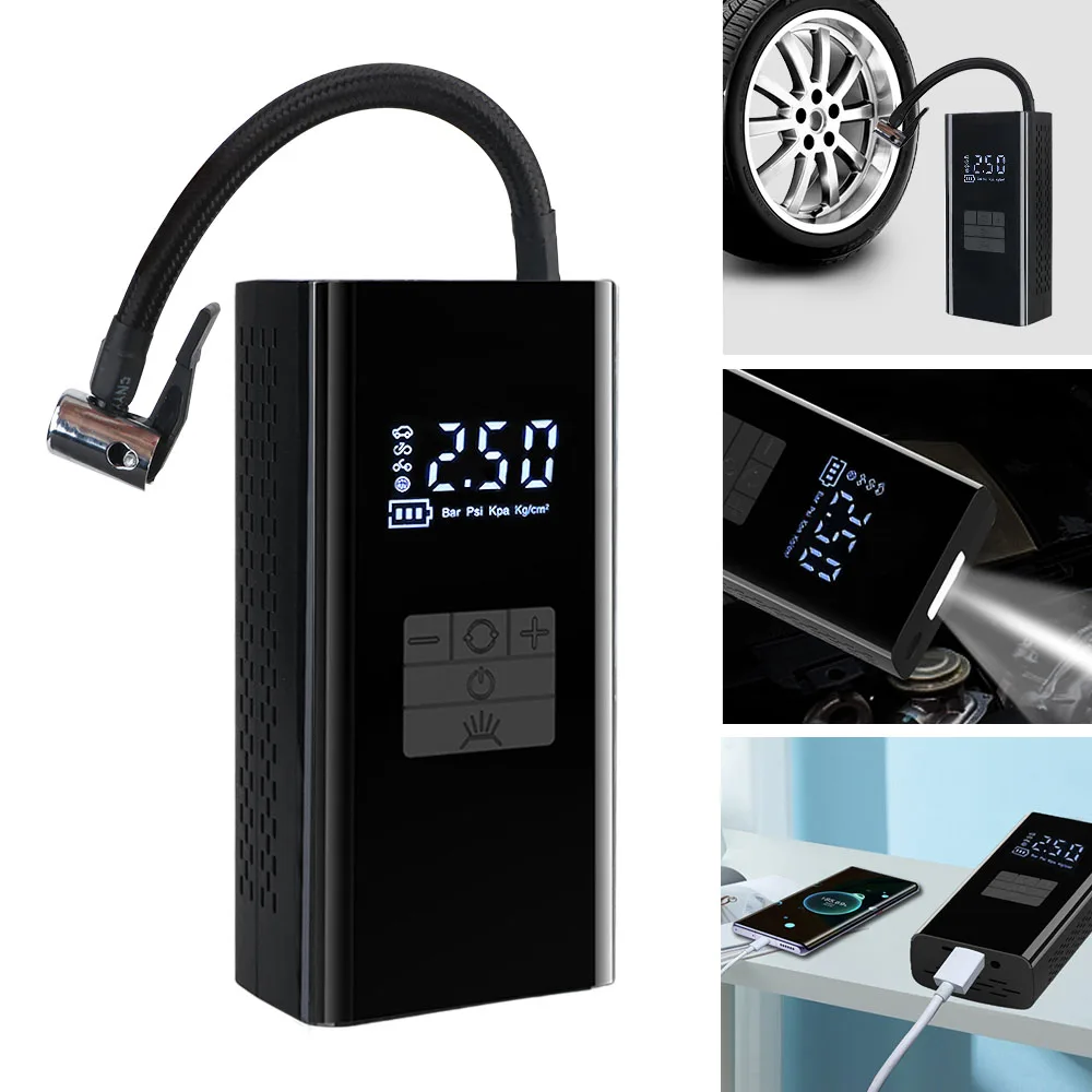 เครื่องอัดอากาศดิจิตอลพร้อมไฟ LED ไร้สาย JN058 Inflator แบบพกพายางปั๊มลมจอแสดงผล LCD เครื่องวัดความดันยางแบบพกพา