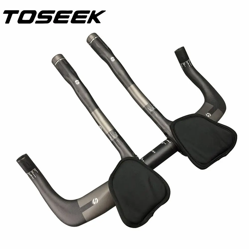 TOSEEK-Carbon Fiber Handlebar for Time Trial Bike, TT Rest Bar Ends, Triathlon Handlebars, 400mm, 420mm, 440mm