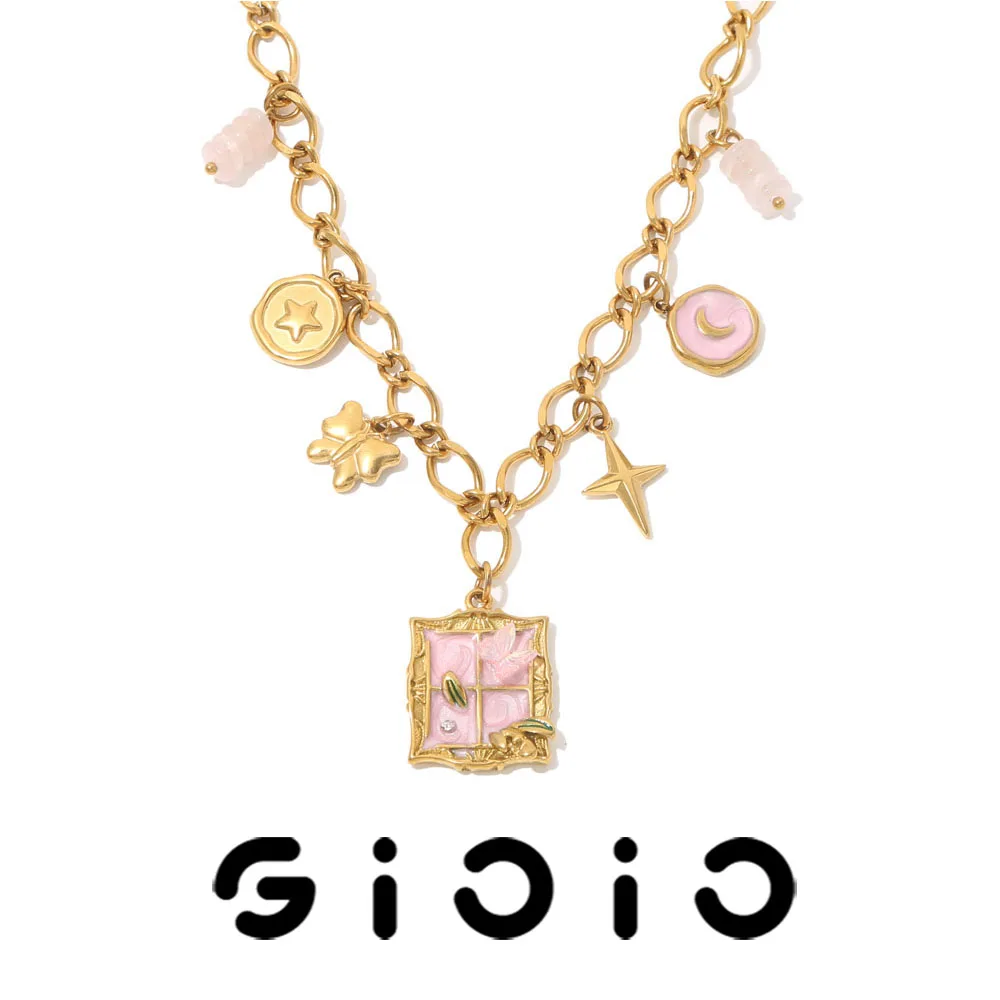 

GIOIO Y2K Style Stainless Steel Necklace Pendant Butterfly Starburst Design Necklace Women Fashion Trend Jewelry Accessories