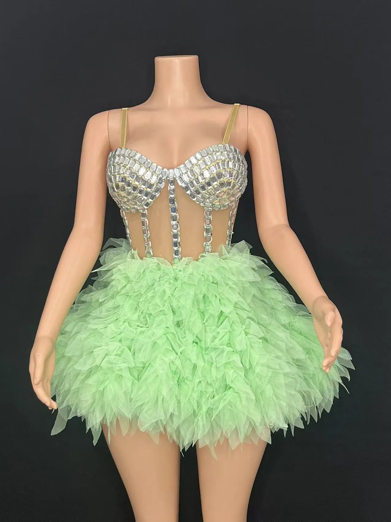 Robe de défilé de scène sexy européenne et américaine, perspective de gaze enveloppée sur la poitrine, jupe de hanche, fête, bar, disque, soirée de danse disco 5