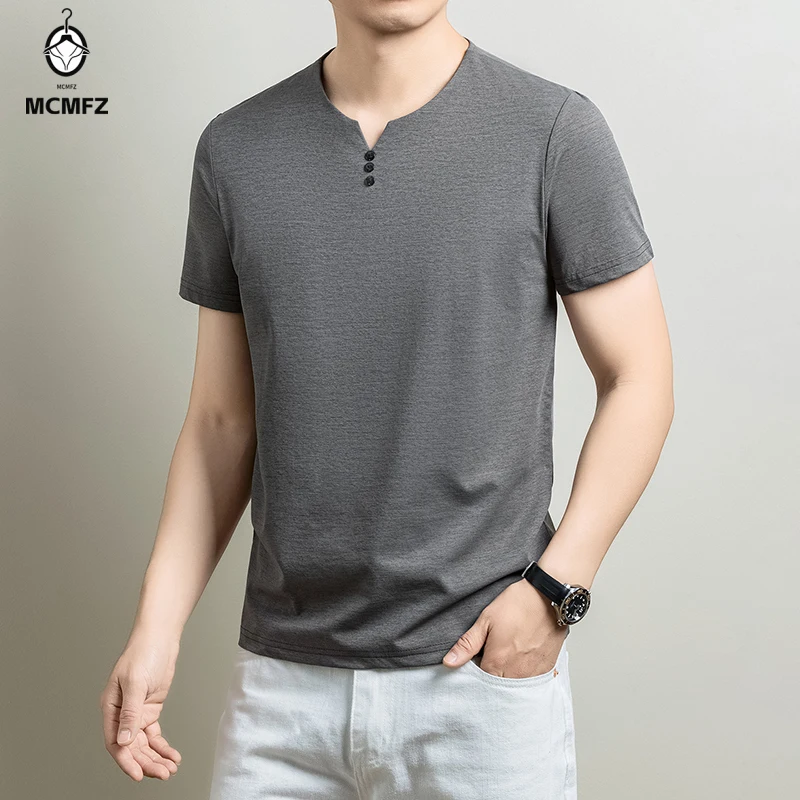 Mens Basic Henley T Shirt Comfortable Cotton Blend Short Sleeve Tops For Casual Business Office Daily And Weekend Activities view 2