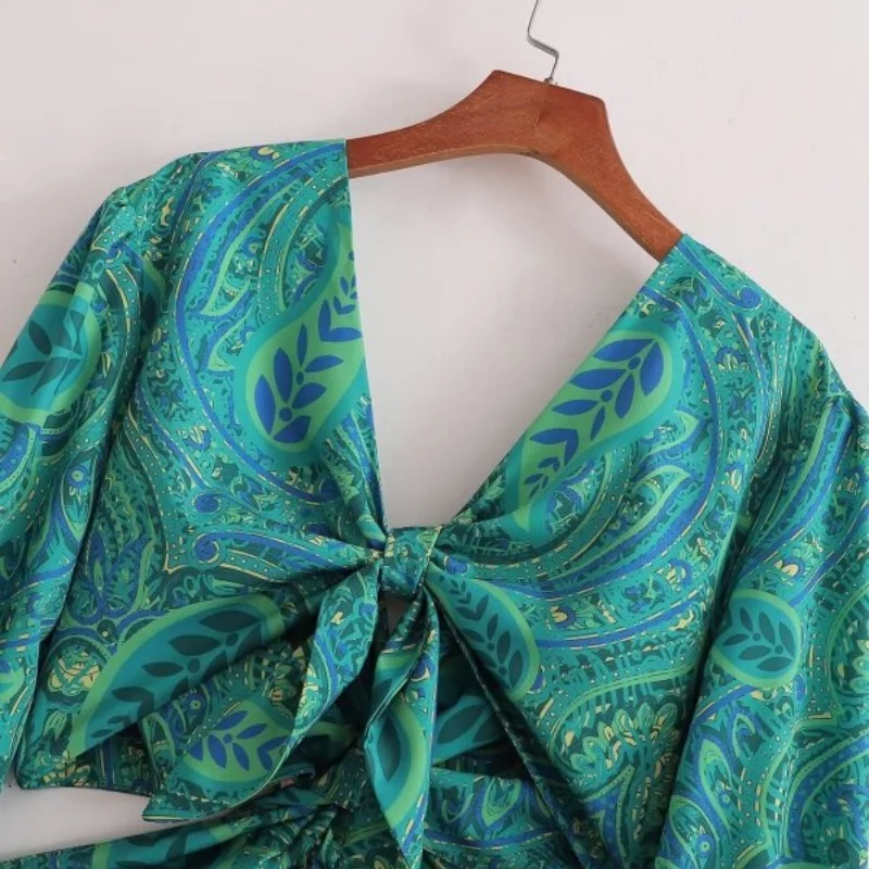 فستان نسائي مجوف بدون ظهر وأكمام طويلة وعقدة ربطة عنق أنيق للحفلات المسائية #3