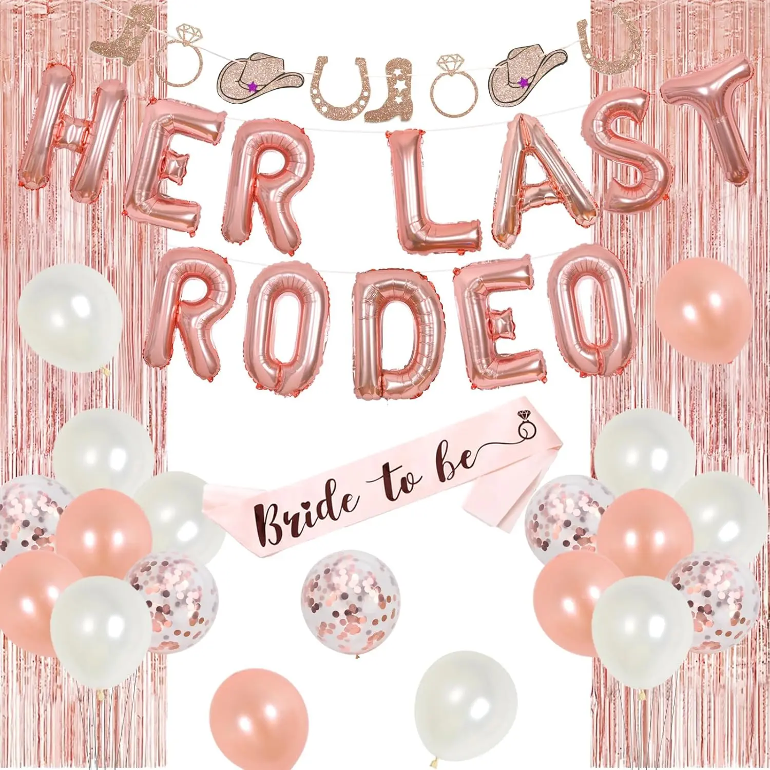 

JOYMEMO Western Bachelorette Party Decorations Her Last Rodeo Balloons Cowgirl Banner for Bridal Shower Wild West Party Supplies