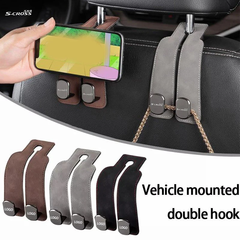 Car Headrest Hook Premium Suede Rear Seat Hanging Dual Hook 20KG Large Load-Bearing For Citroen S-Crosser SX4 JUMPY NEMO Picasso