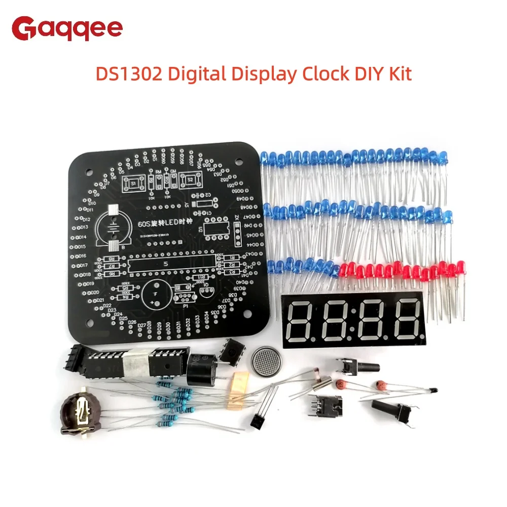 DS1302 Digital Display Clock DIY Kit Rotating LED Scrolling Clock Time, Temperature, Alarm, Power Failure Memory Function