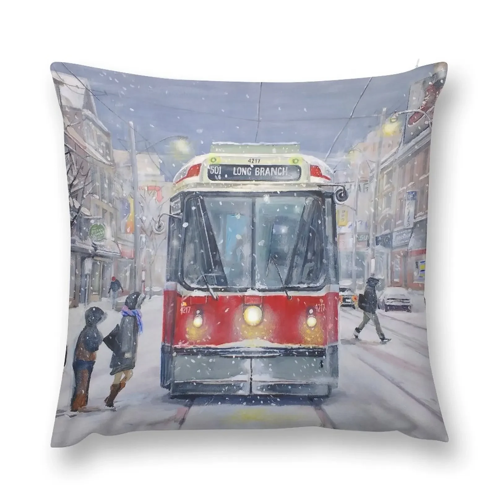 Queen West bound Streetcar, first snowfall Throw Pillow Custom Cushion Luxury Pillow Cover christmas pillow case