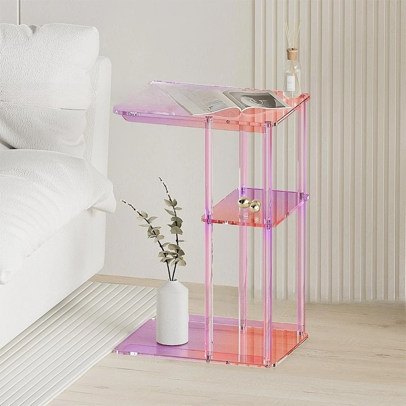 طاولة جانبية لطاولة القهوة من الأكريليك الشفاف الملون مناسبة لغرفة المعيشة وغرفة النوم وطاولة الوجبات الخفيفة الصغيرة بجانب السرير من ثلاث طبقات #1