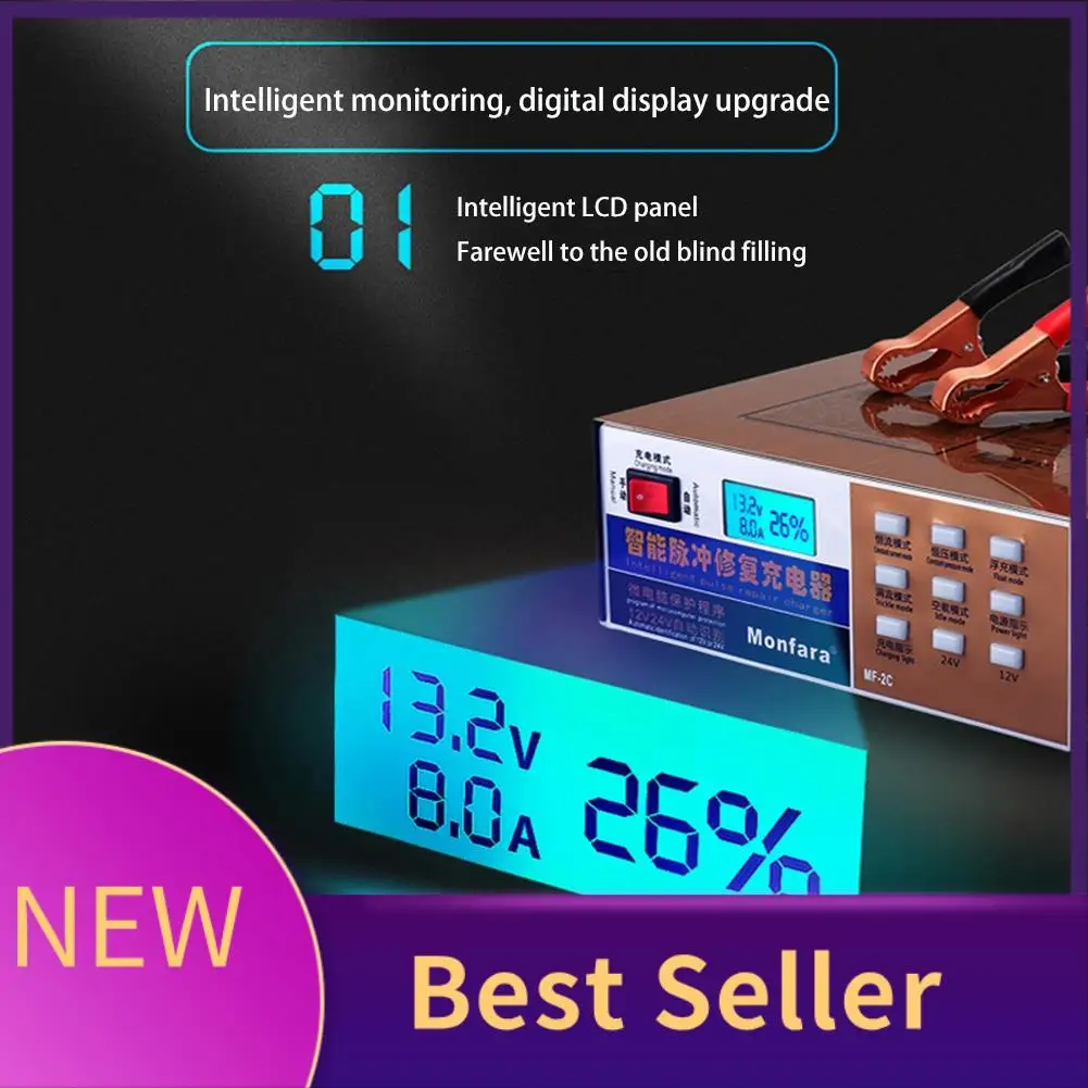 

M07K-Smart Automatic 12V/24V Car Battery Charger LCD 5-Stage Intelligent Pulse Repair For Lead Acid Lithium Battery