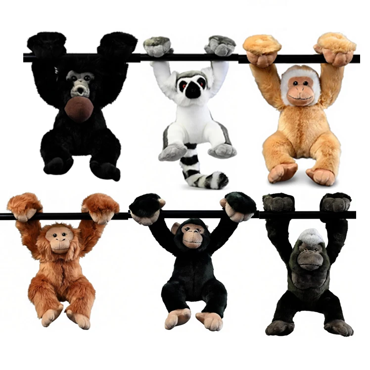 Brinquedo de Pelúcia Modelo de Macaco de Zoológico: Lémur-de-cauda-anelada, Gibão, Siamang, Orangotango, Chimpanzé, Gorila Prateado - Presente para Amantes da Natureza Selvagem