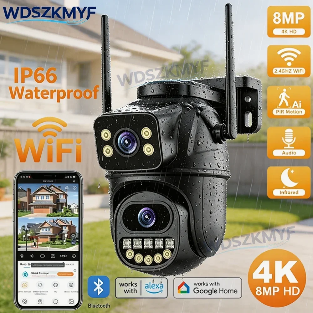 4K 8MP Dual Lens WiFi Security Camera IP66Weather 3X Zoom Fu