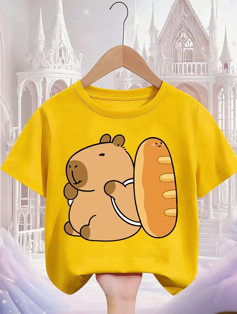 

2026 Student Daily Wear 2D Capybara Cartoon Short Sleeve Hot Sale Printed Tops