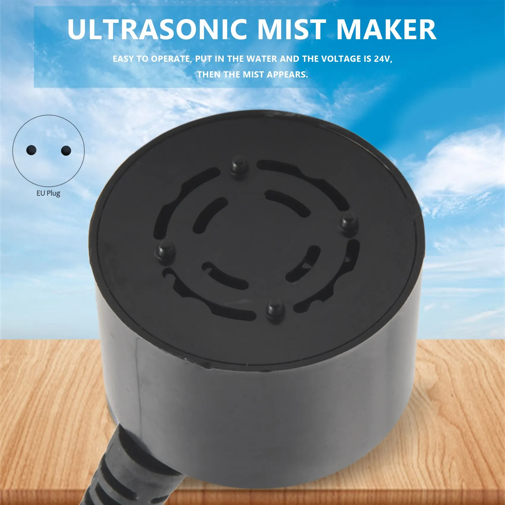 Ultrasonic Mini Umidificador Névoa Criador, Fogger Fonte De Água, Atomizador De Lagoa, DC 24V, Plug UE, 1 Conjunto, 36mm