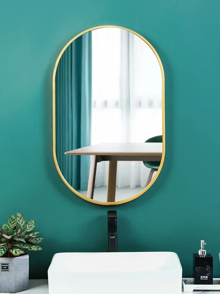 Nordic Oval Wall Mounted Makeup Mirror Toilet Wall Mounted Bathroom Hotel Toilet Hand Wash Stand Bathroom