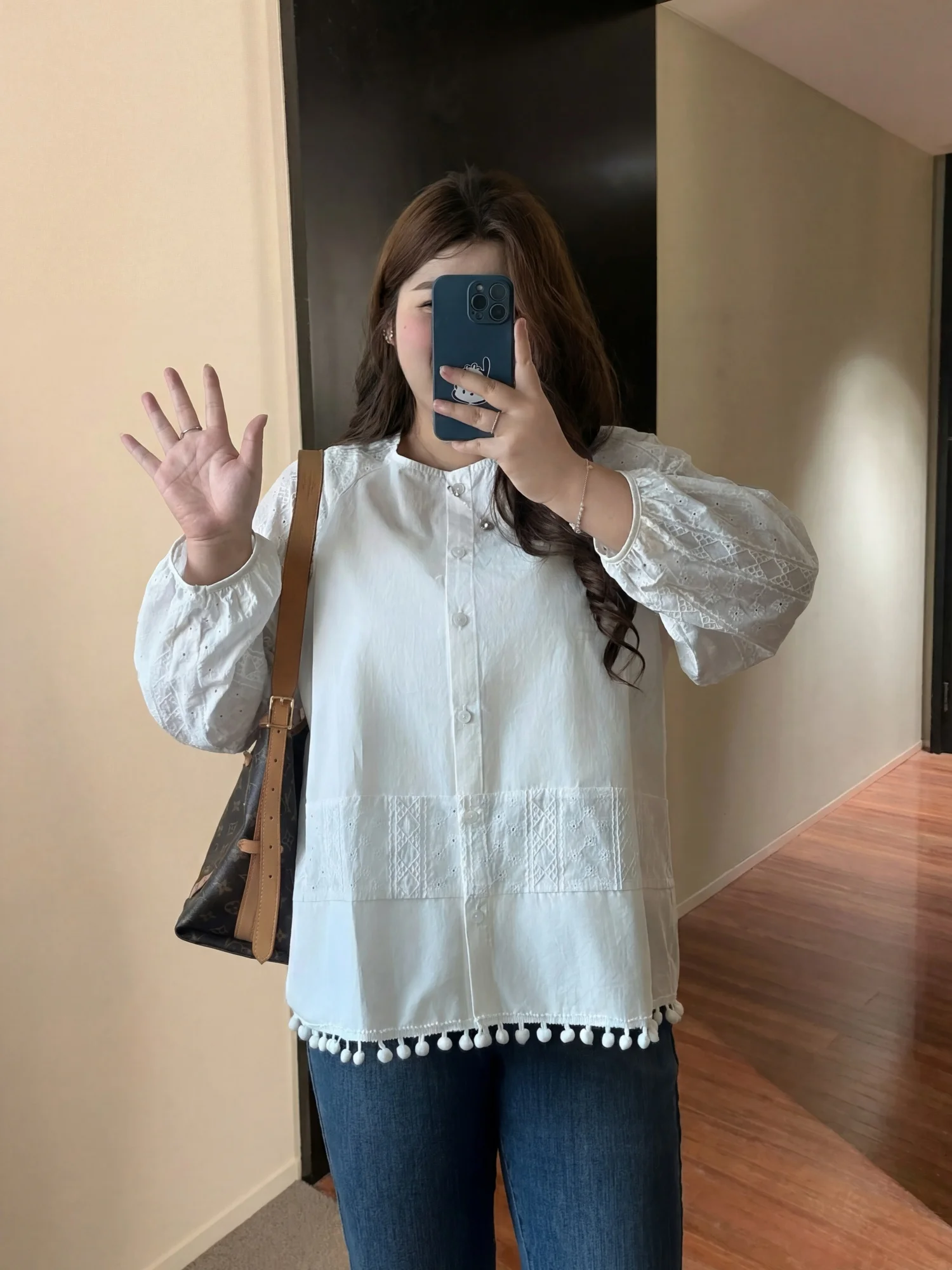 

plus Size Women's round Neck Color Patchwork Shirt Spring Commute Style Long Sleeve Cotton Casual Top Slimming Effect