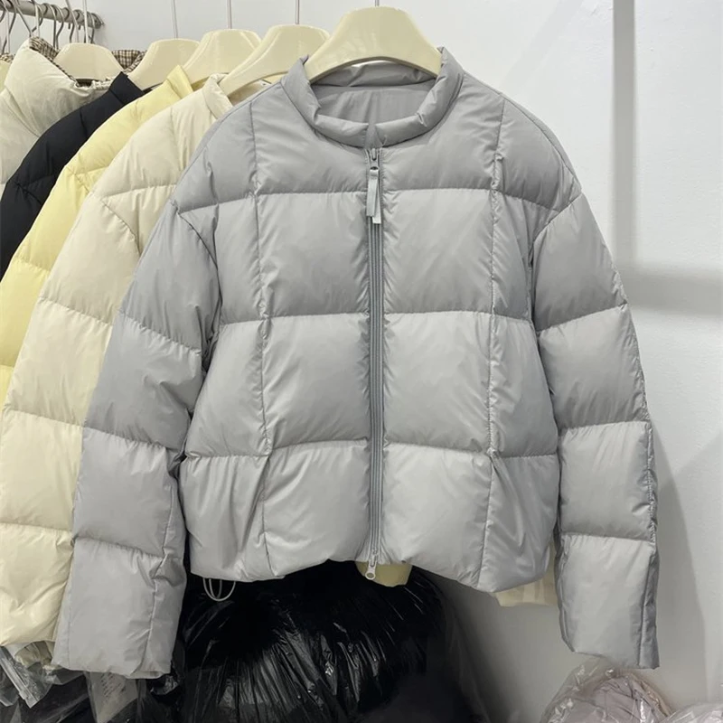 

Simple Round Neck Women Cotton Coat Korean Style Casual Solid Color Zipper Parkas Jackets Winter New Thicken Warm Outerwear