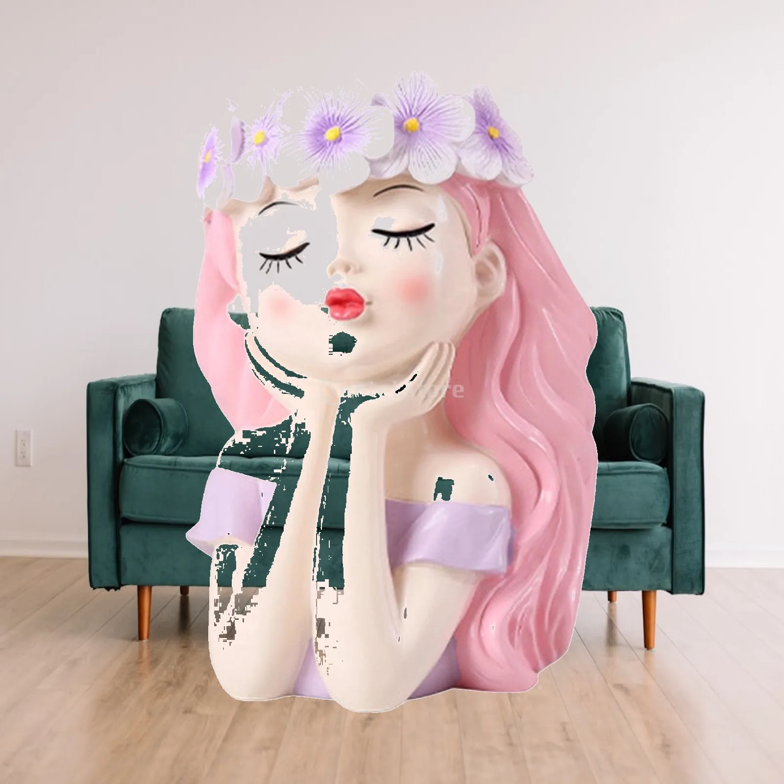 Girl Statue Flower Pot Resin Planter Vase Indoor Outdoor Garden Decor Living Room Balcony Tabletop