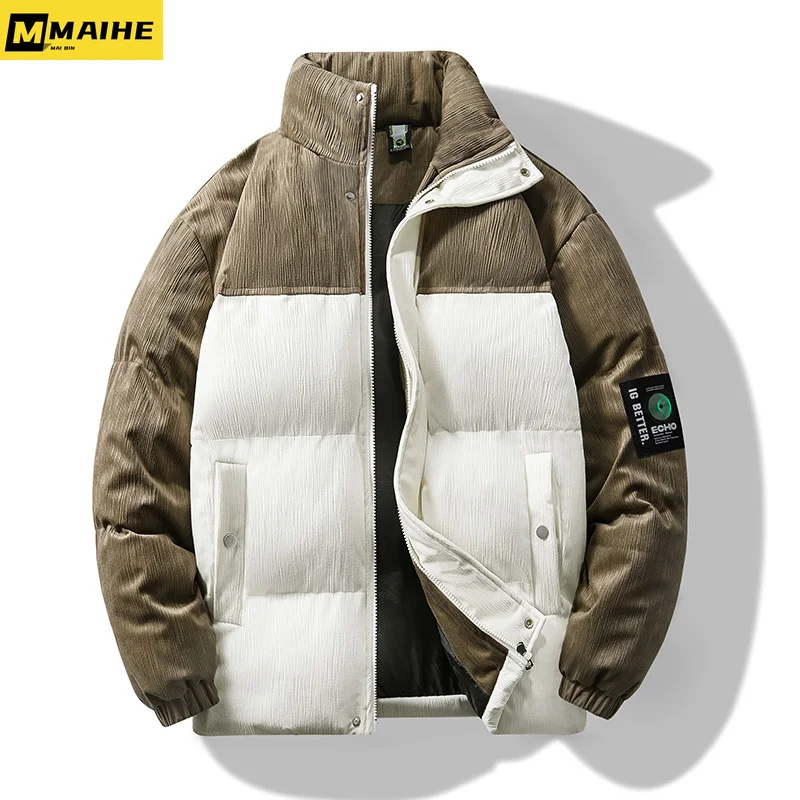 

Winter Men's Cotton Jacket Korean Version Color Blocking Thick Padded Jacket Street Photo Trend Warm Men's Parka Coat 5xl